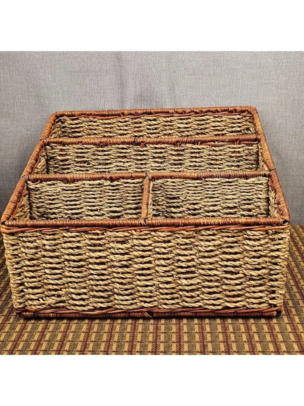 Woven Seagrass Basket With 5 Compartments For Storage & Organization 12